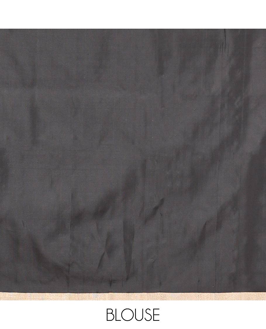 Borderless Black Mayuri Soft Silk Saree, Adorned with Thread Buttas and Mayil Designs All Over Its Body, Pallu Depicts Floral-Peacock Designs, and Paired with a Matching Blouse