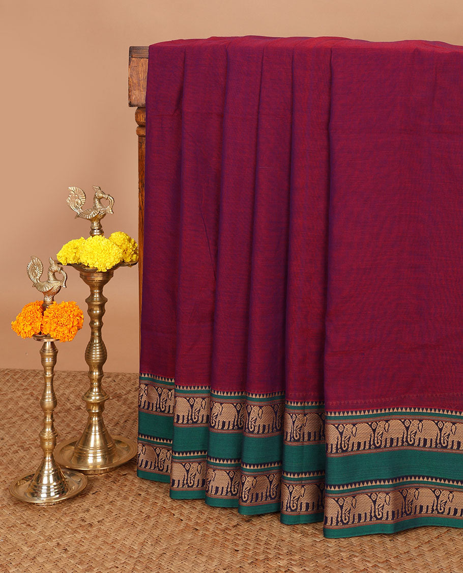 Purple mercerised cotton saree with elephant thread weaving border & seer pallu along with running blouse