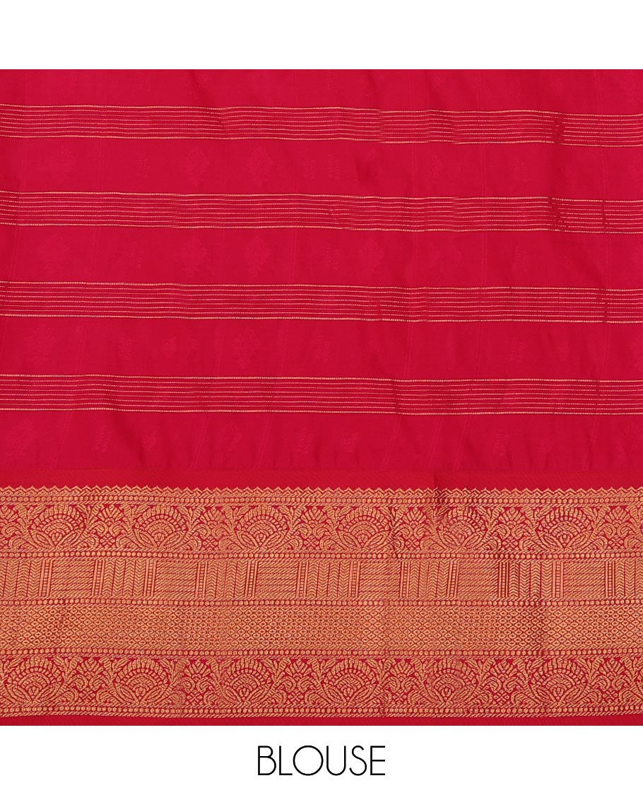 Yellow Art Silk Pavadai Material Set Featuring a Zari Butta Enclosed Checked Skirt, Complemented by a Contrast Traditional Zari Motifs Woven Border, and Paired with a Contrast Blouse