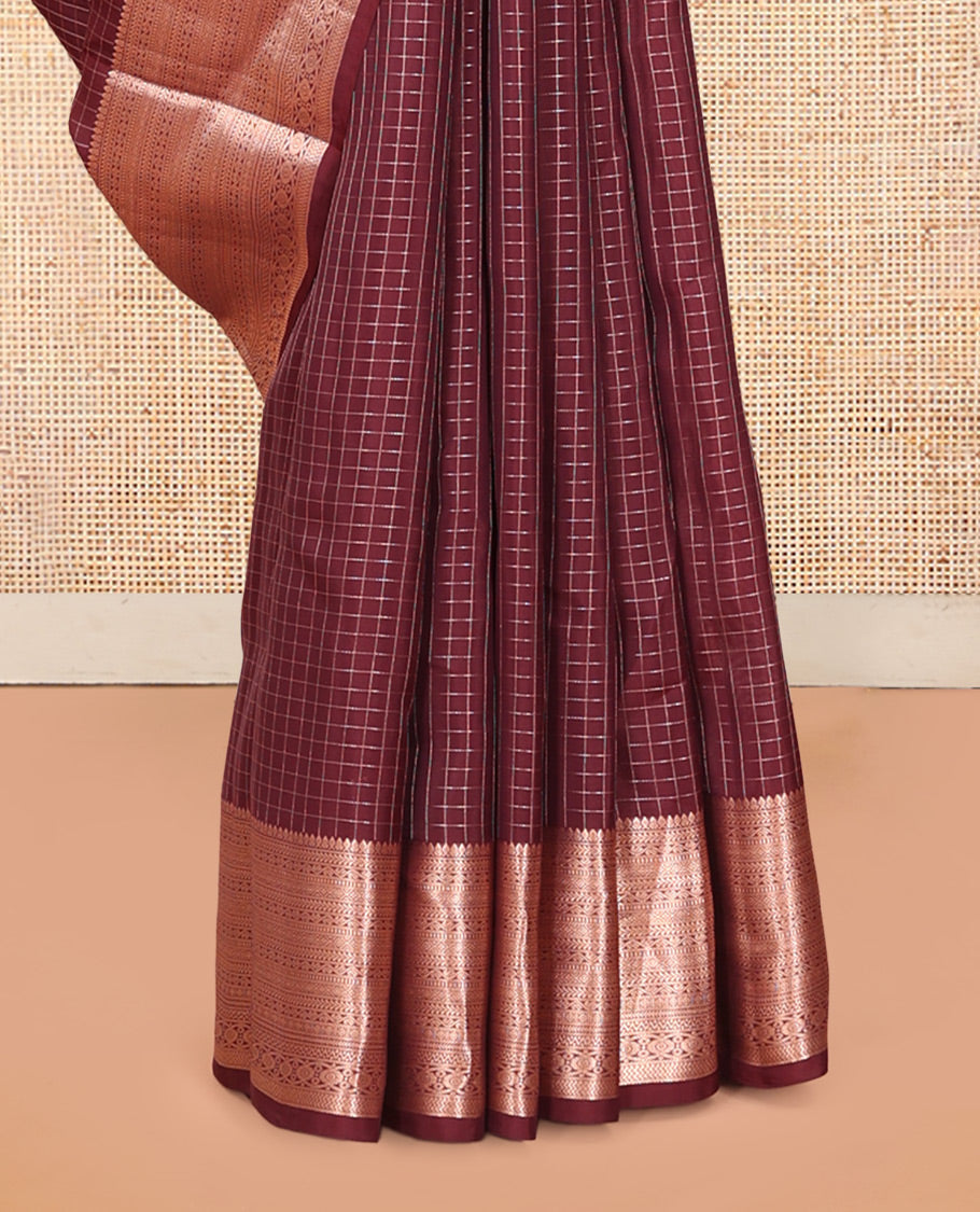 Maroon Checked Vasundhara Lite Silk Mix Saree, a Traditional Zari Border, Jaal Pallu, a Matching Blouse
