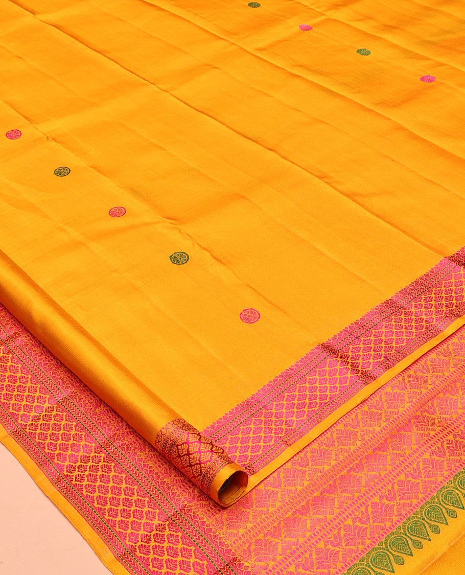 Yellow Thread Buttas Kanchipuram Silk Saree, a Threadwork Border, Intricate Threadwork Pallu, Matching Blouse