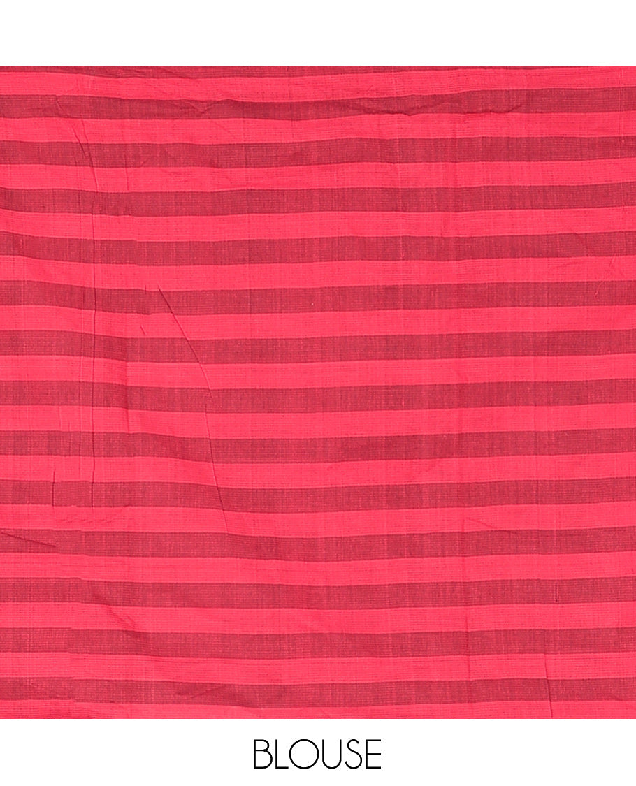 Borderless Red-Black Mangalagiri Cotton Saree