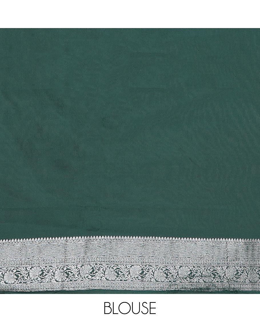 Bottle green zari small butta candy crush georgette saree with zari jacquard border & weaving rich pallu along with plain blouse