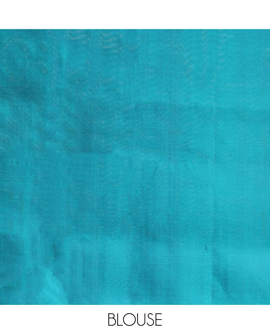 Borderless blue floral design mayuri soft silk saree with intricate zari design pallu