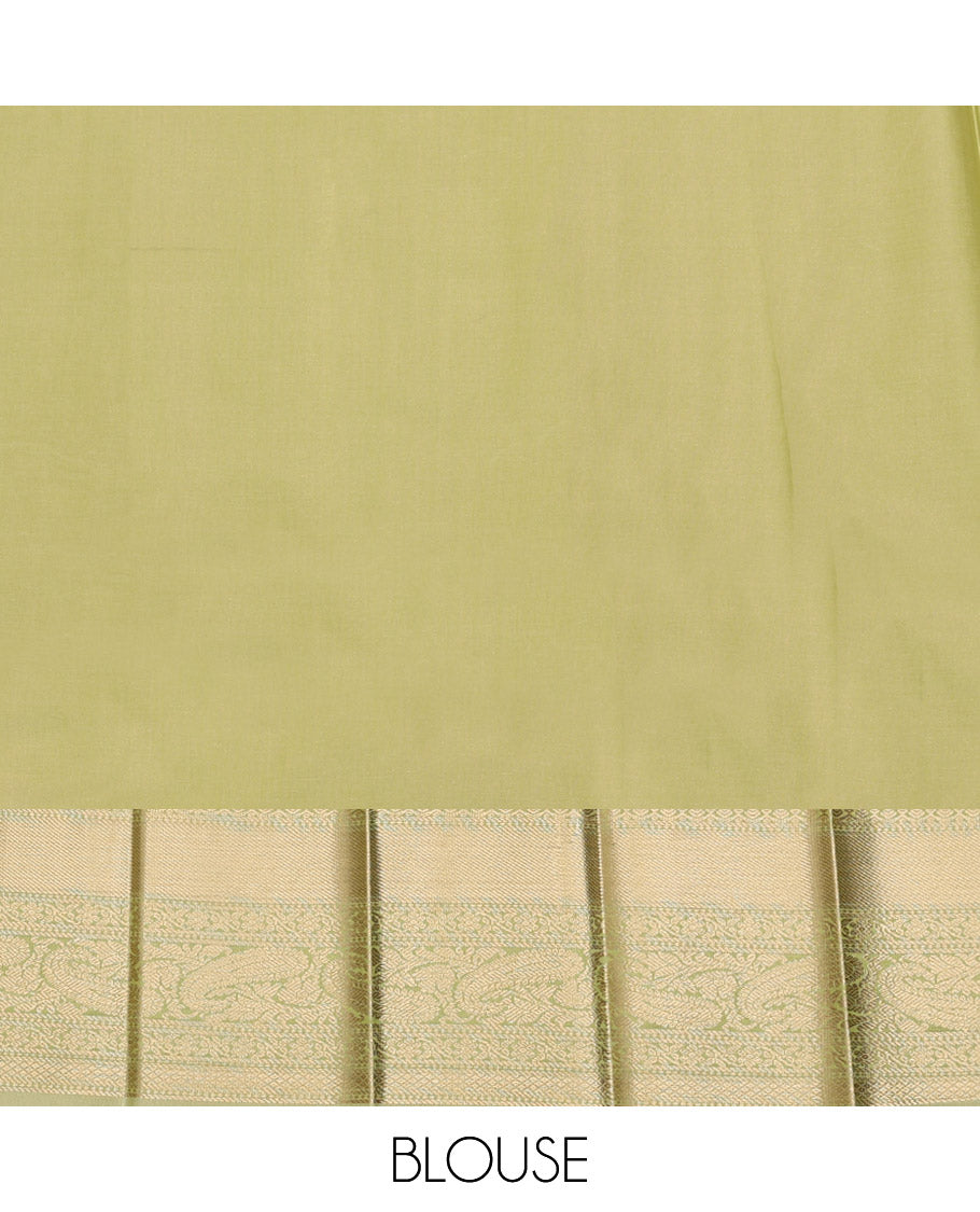 Blue Budget Silk Saree, Elevated with Zari Buttas All Over Its Body, Complemented by a Contrast Traditional Zari Border of Paisley Designs, Sparsely Sparkled Pallu, and Paired with a Contrast Blouse