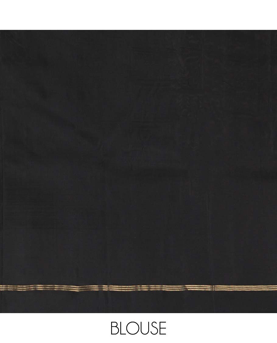 Black geometric design silk saree with self striped border & bhavanji pallu