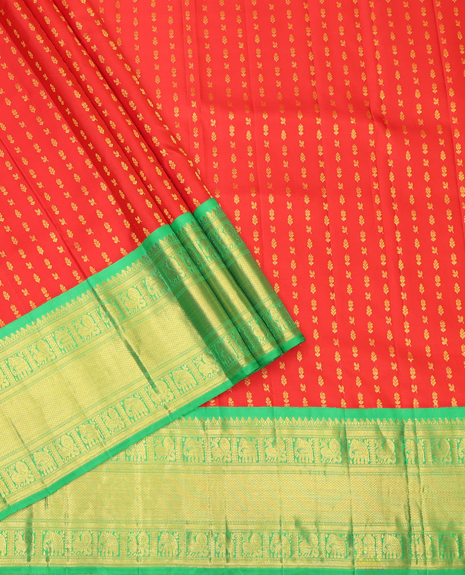 Red Pure Silk Navarathna Pavadai Material Set