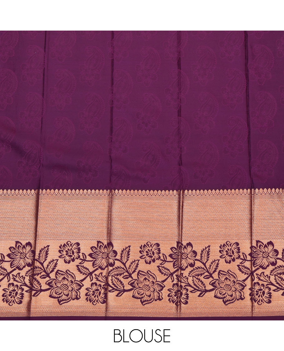 Grey Budget Silk Saree, Embellished with Paisley Jacquard, Complemented by Contrast Traditional Zari Border, Intricate Pallu, and a Contrast Blouse