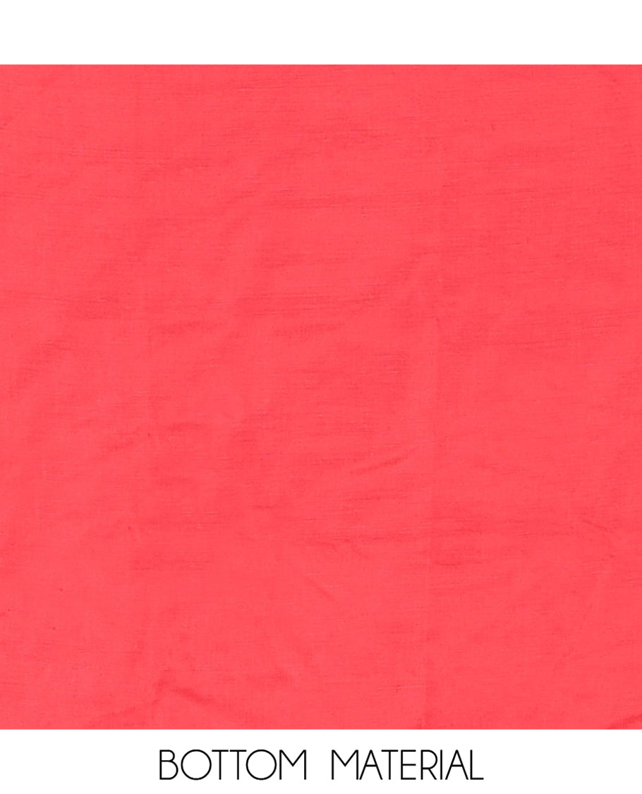 Red Mul Chanderi Material Chudidar Features Jamdani-Floral Top, Plain Bottom, Jamdani-Floral Dupatta