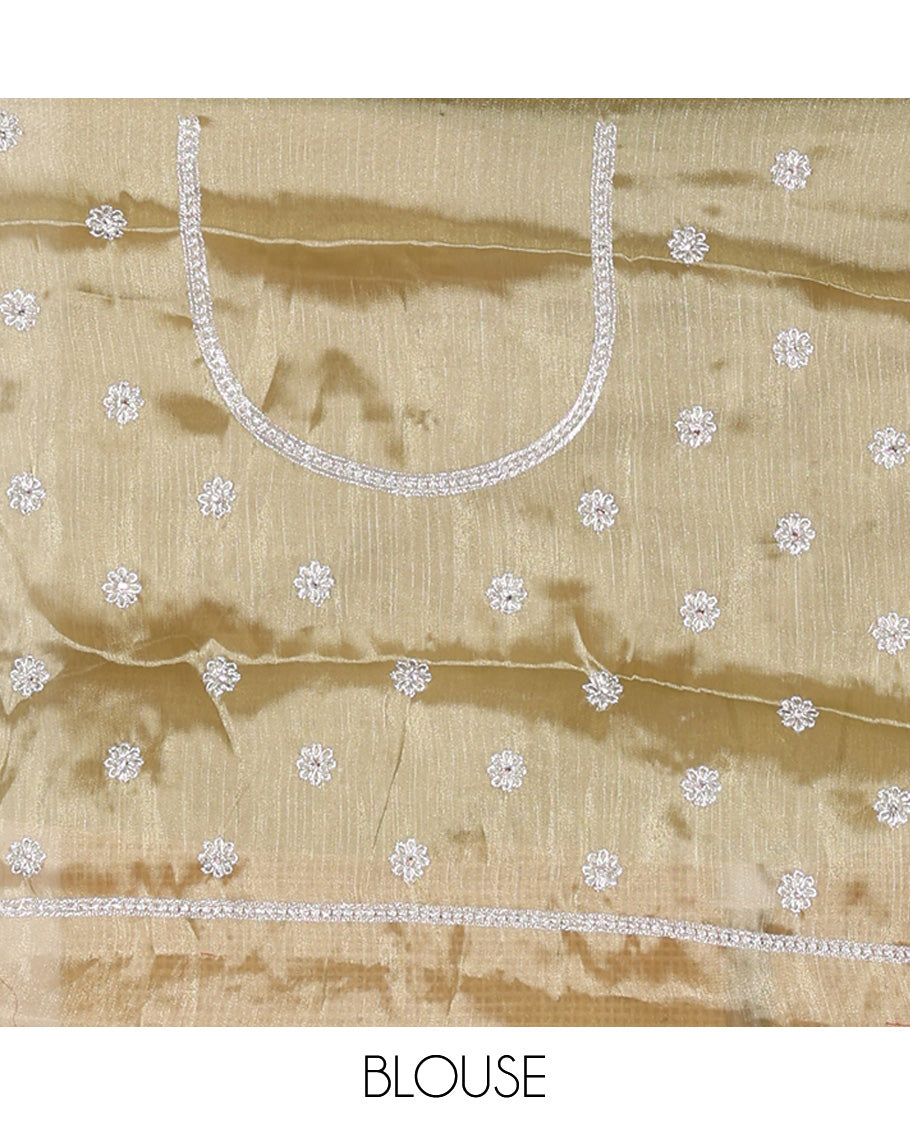 Pista Green Velvet Organza Half-Saree