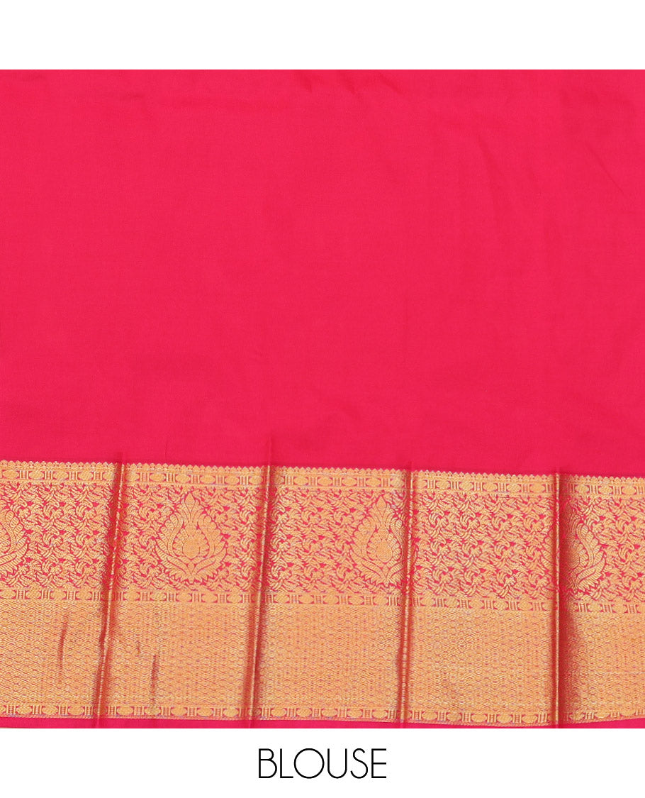 Blue Budget Silk Saree, Adorned with Zari Buttas on Its Body, Complemented by Contrast Border of Traditional Zari Designs, Pallu of Floral Designs, and Paired with a Contrast Blouse