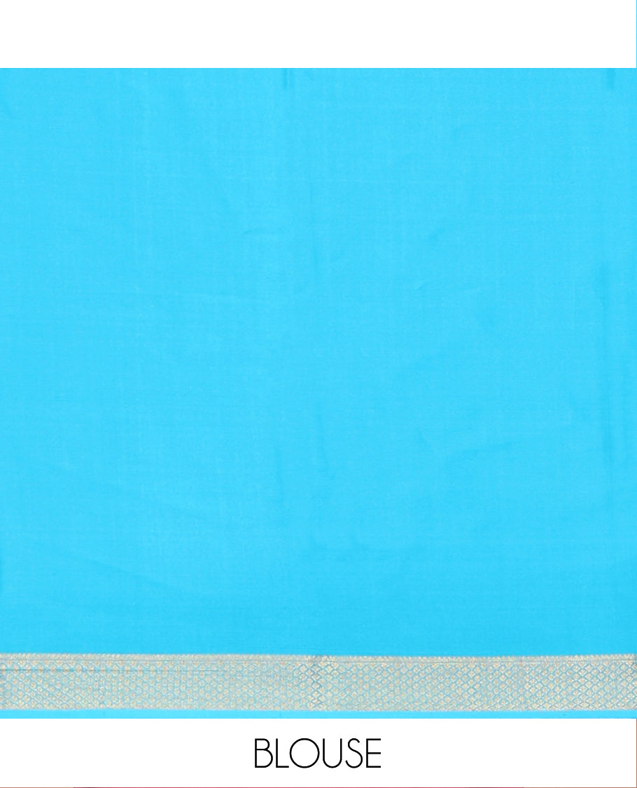 Red Mysore Silk Saree, Gleamed with Zari Checked Design On Its Body, Complemented by Captivating Contrast Traditional Zari Designs Woven Border, Subtly Zari Striped Pallu, and Paired with a Contrast Blouse