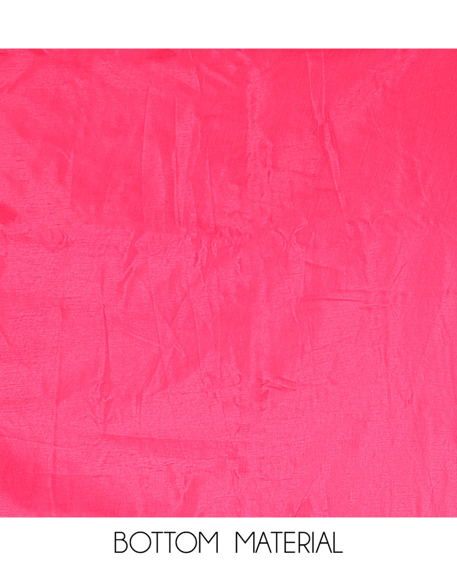 Pink Semi-Silk Material Churidar Features Zari Buttas Top, a Plain Bottom, and a Floral Motif Zari Woven Dupatta