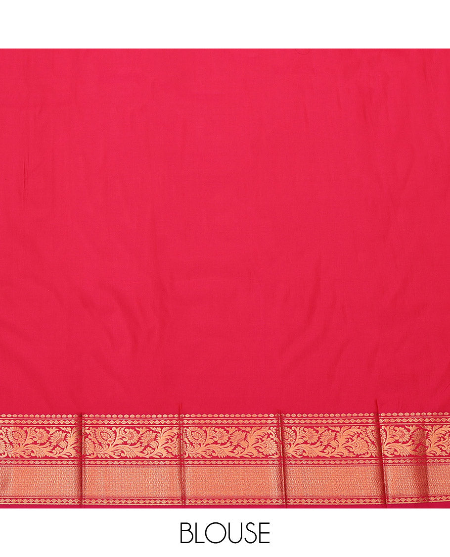 Blue Budget Silk Saree, Accentuated with Jacquard, Complemented by a Contrast Traditional Zari Border, Grand Pallu, and a Contrast Blouse
