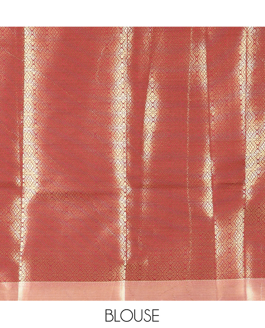 Maroon Semi-Kanchi Silk Saree Features Zari Checks and Buttas, a Contrast Traditional Border, Jaal Pallu, Matching Blouse