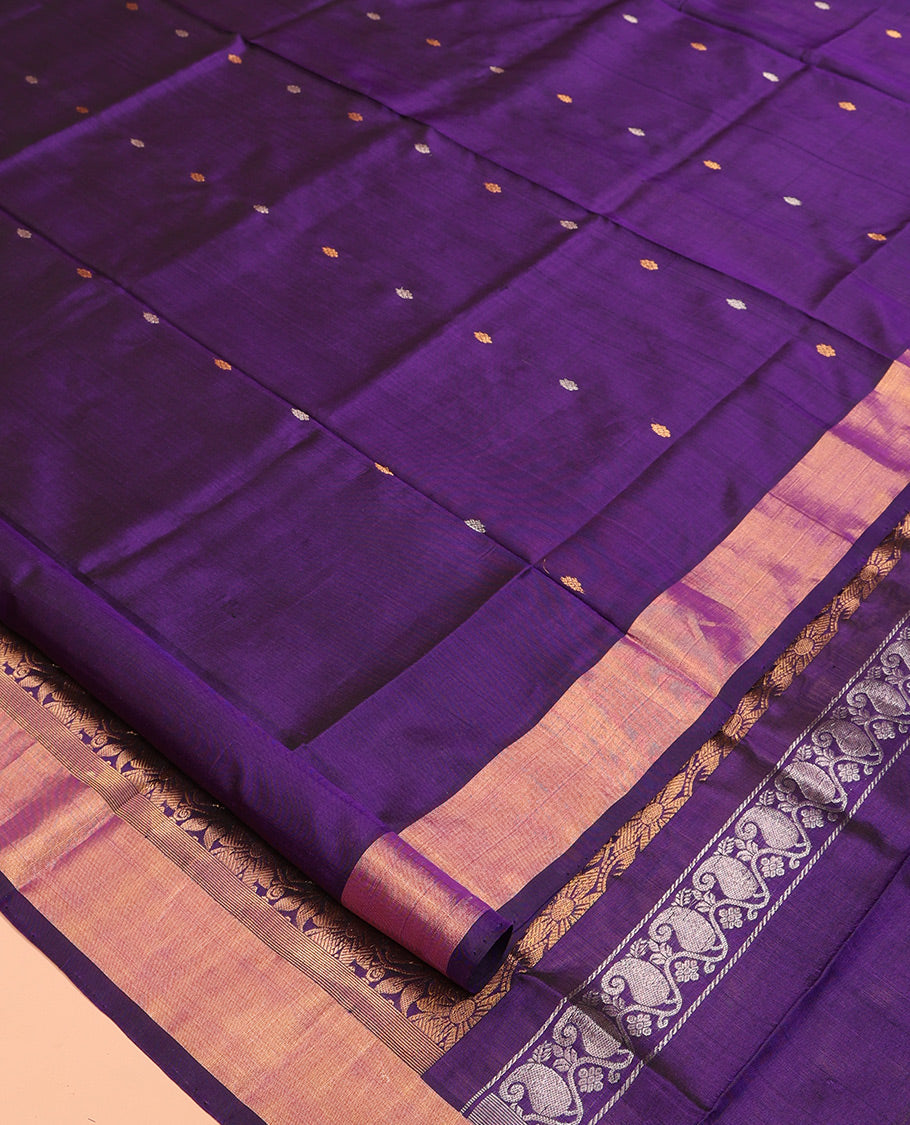 Purple Uppada Silk Saree, Mesmerized with Zari Buttas, a Bavanji Border, Grand Floral Jaal Pallu, and a Matching Blouse