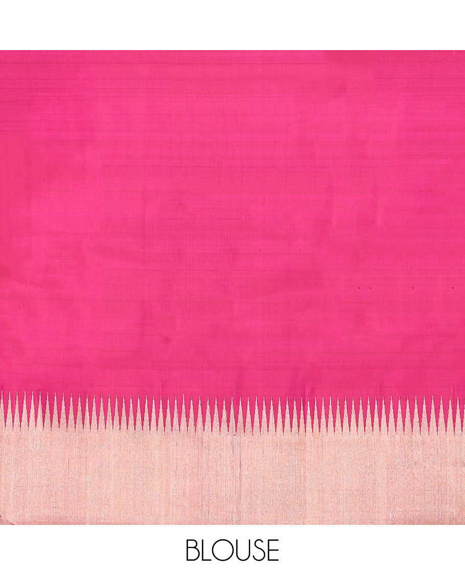 Red geometric design kancheepuram silk saree with self zari border & bhavanji pallu