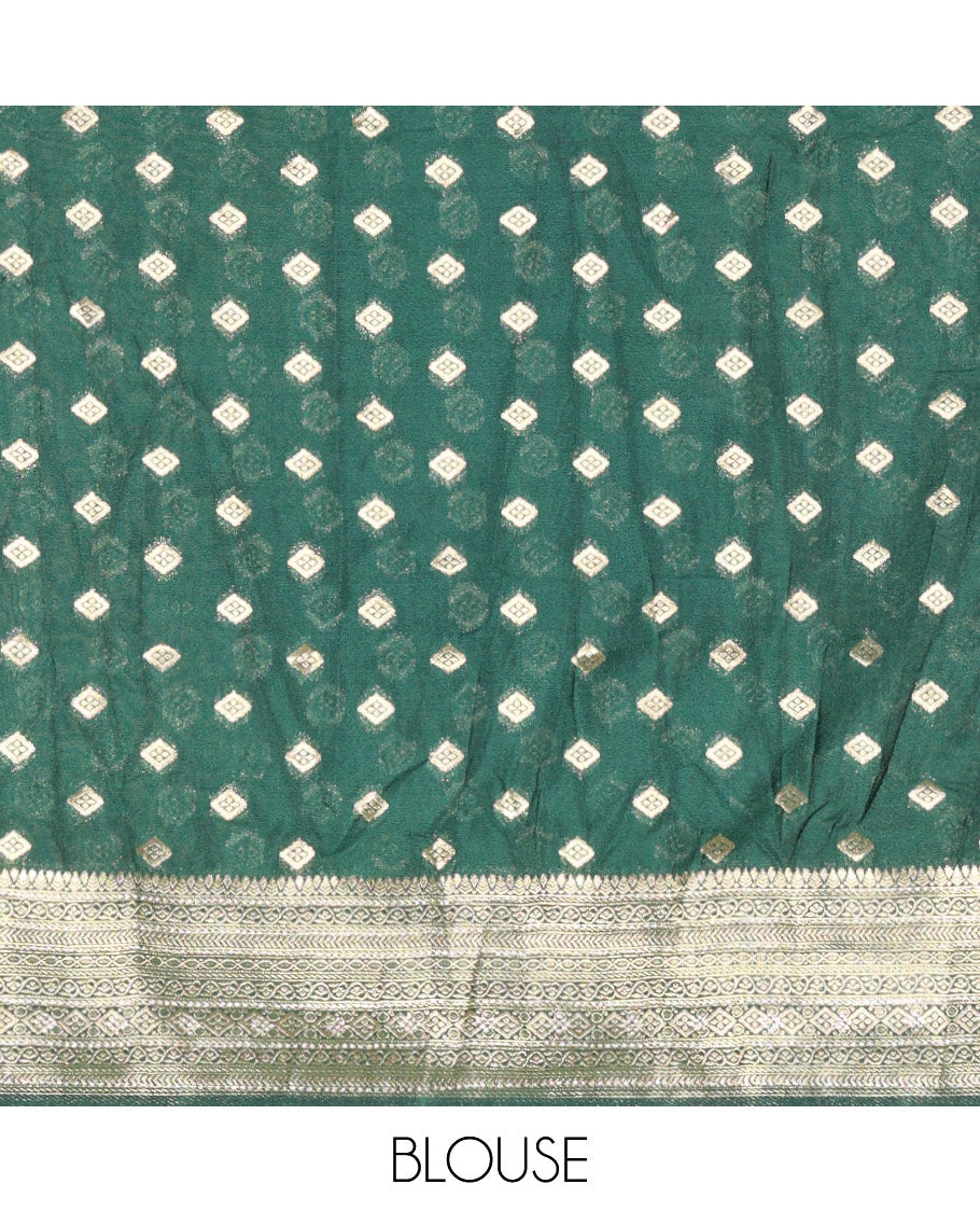 Rani pink Buttas Embroidered Half-Saree with Contrast Traditional Motifs, Embroidered Viscose Georgette Border, Contrast Blouse, Intricately Embroidered Syska Georgette Dhavani, and a Embroidered Belt