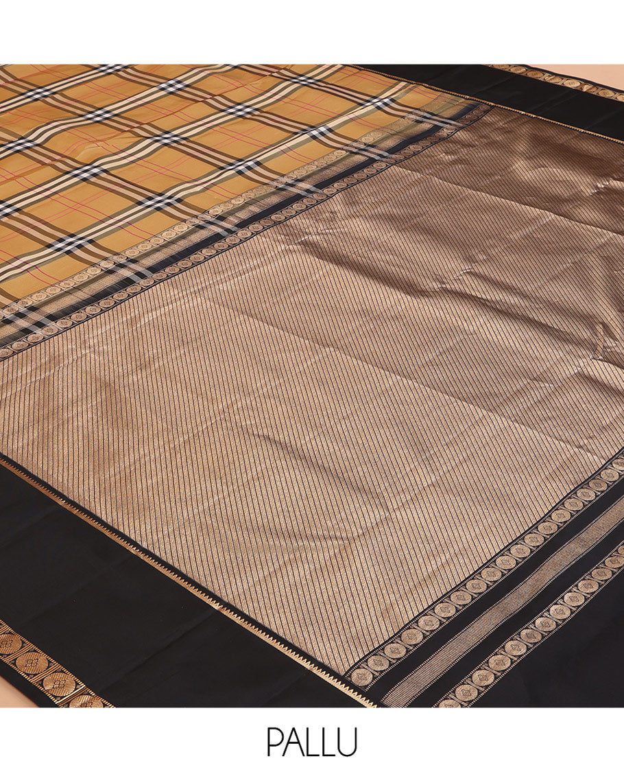 Brown Burberry-Checked Vasundhara Lite Silk Mix Saree, a Contrast Traditional Border, and a Contrast Blouse