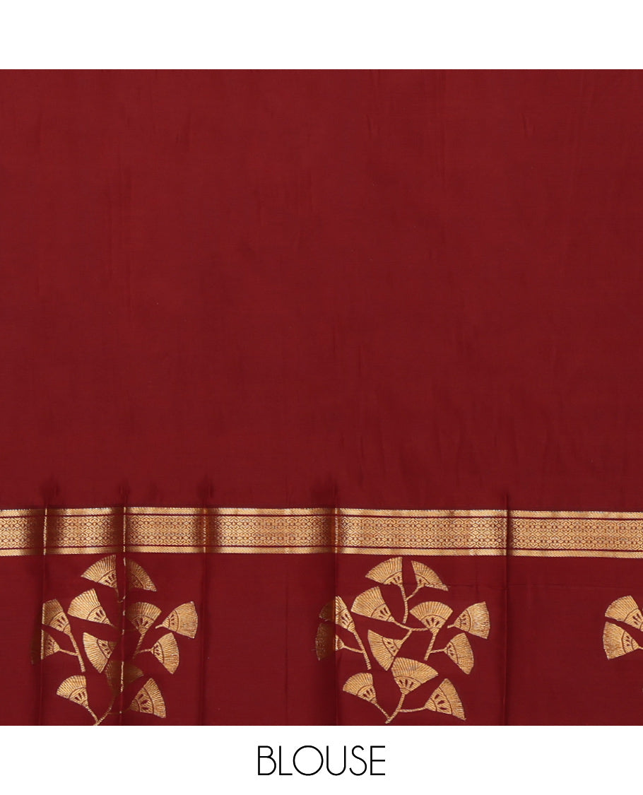 Blue Budget Silk Saree, Adorned with Zari Buttas, Complemented by a Contrast Traditional Zari Border, Grand Pallu, and a Contrast Blouse