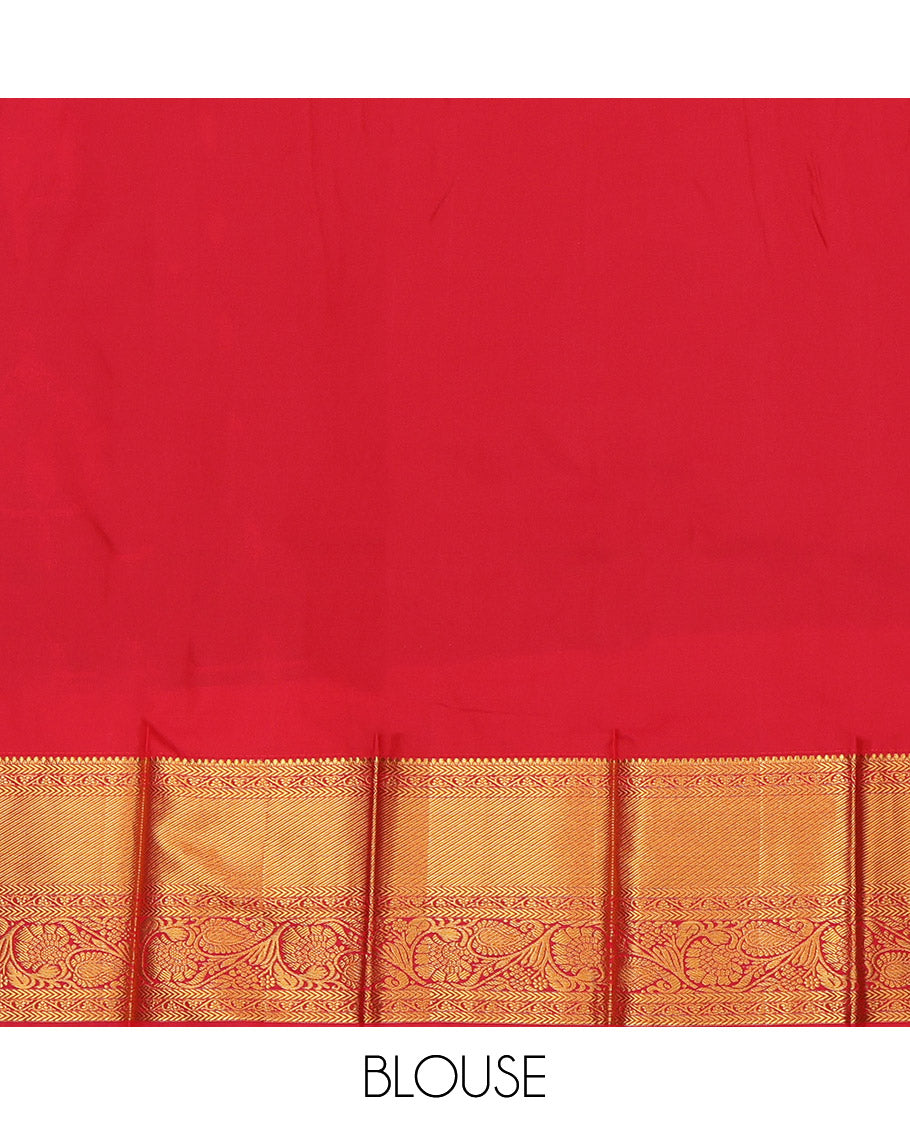 Green Budget Silk Saree, Adorned with Zari Buttas, Complemented by a Contrast Traditional Zari Border, Grand Pallu, and Contrast Blouse
