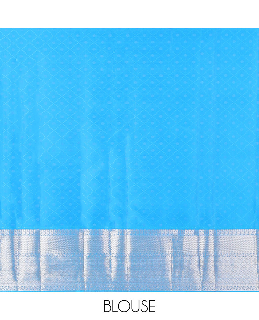 Light blue elephant, floral design kancheepuram silk saree with self intricate zari design border & floral design pallu