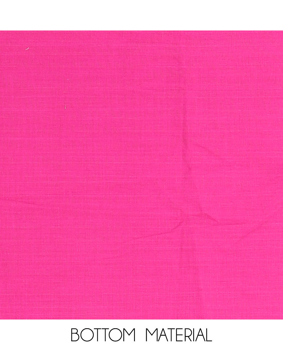 Chikku-Magenta Cotton Material Chudidar, Kalamkari Print Skirt, Contrast Bottom, Kalamkari Print Dhavani