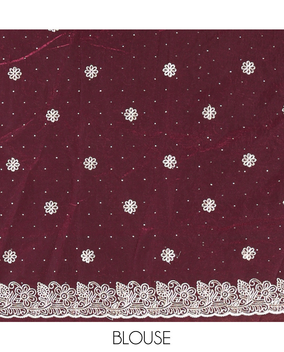 Maroon Velvet Organza Half-Saree
