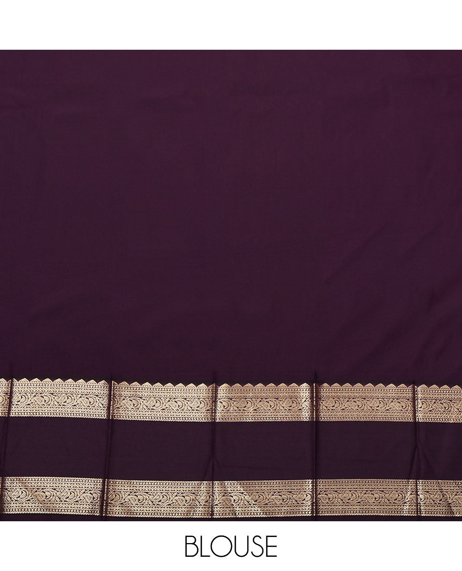 Orange Budget Silk Saree, Adorned with Zari Buttas, Complemented by Contrast Traditional Rettai Pettu Border, Grand Pallu, and a Contrast Blouse