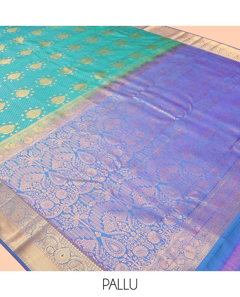 Green Vasundhara Lite Silk Mix Saree, Adorned with Zari Designs, a Contrast Traditional Zari Border, Intricate Pallu, and a Contrast Blouse