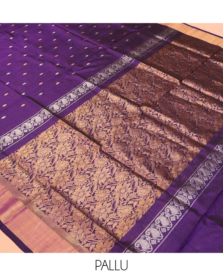 Purple Uppada Silk Saree, Mesmerized with Zari Buttas, a Bavanji Border, Grand Floral Jaal Pallu, and a Matching Blouse