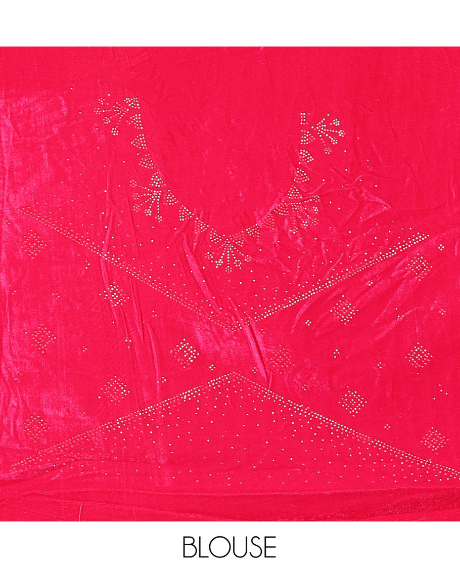 Pink Velvet Half-Saree Features Swarovski Stonework Skirt, Matching Stonework Blouse, Contrast Net Dhavani