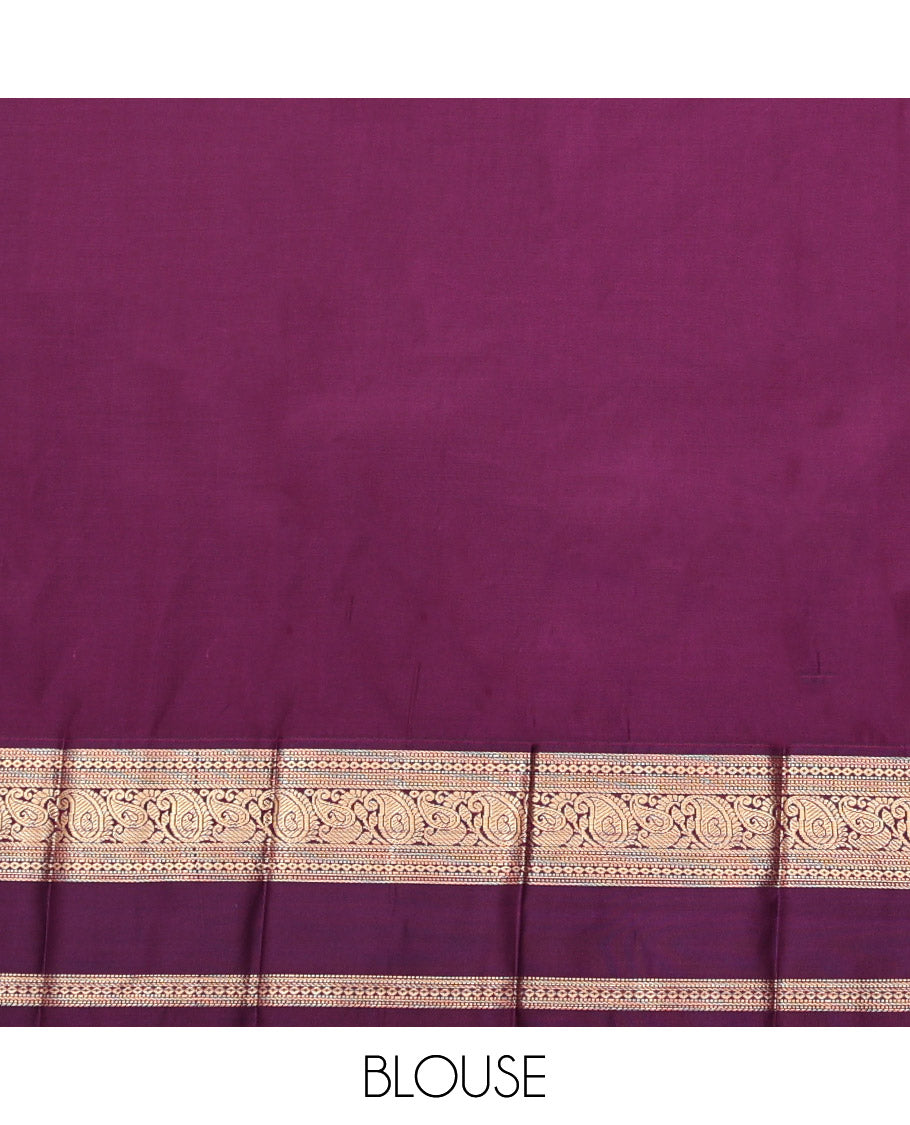 Red Budget Silk Saree, Gracefully Embellished with Zari Buttas and Stripes, Complemented by a Contrast Traditional Zari Border, Geometric Pallu, and a Contrast Blouse