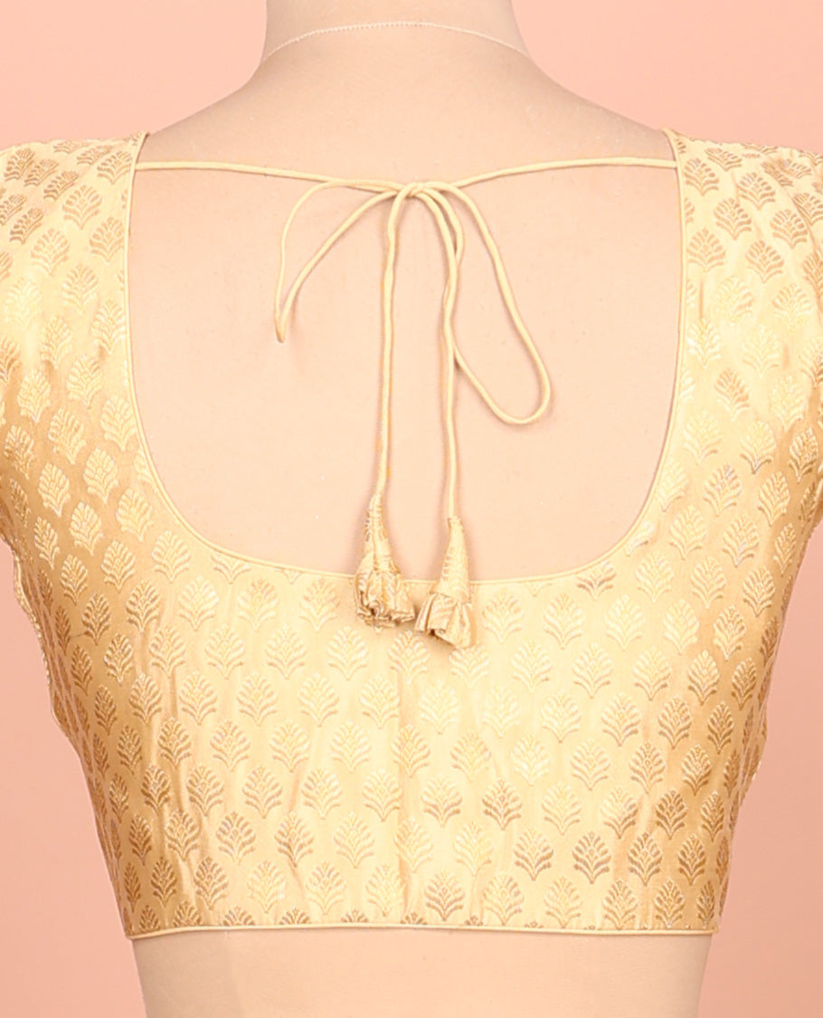 Gold buttas front-back round neck elbow-sleeve readymade blouse