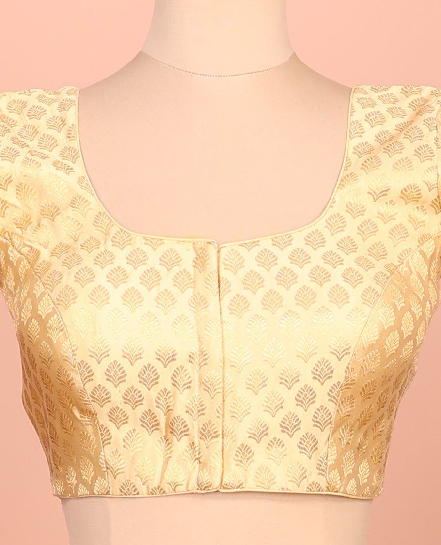 Gold buttas front-back round neck elbow-sleeve readymade blouse