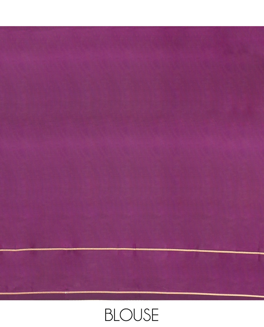 Purple Vasundhara Lite Silk Saree, Subtly Sparkled with Paisa Zari Buttas Across Its Body, Highlighted Zari Border of Horizontal Stripes, Gleaming Pallu of Seppu Rekku Designs, and Paired with a Matching Blouse