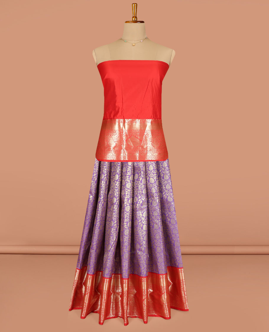 Purple Art Silk Pavadai Material, Adorned with Jacquard Design, Contrast Traditional Zari Design Border, and a Contrast Blouse