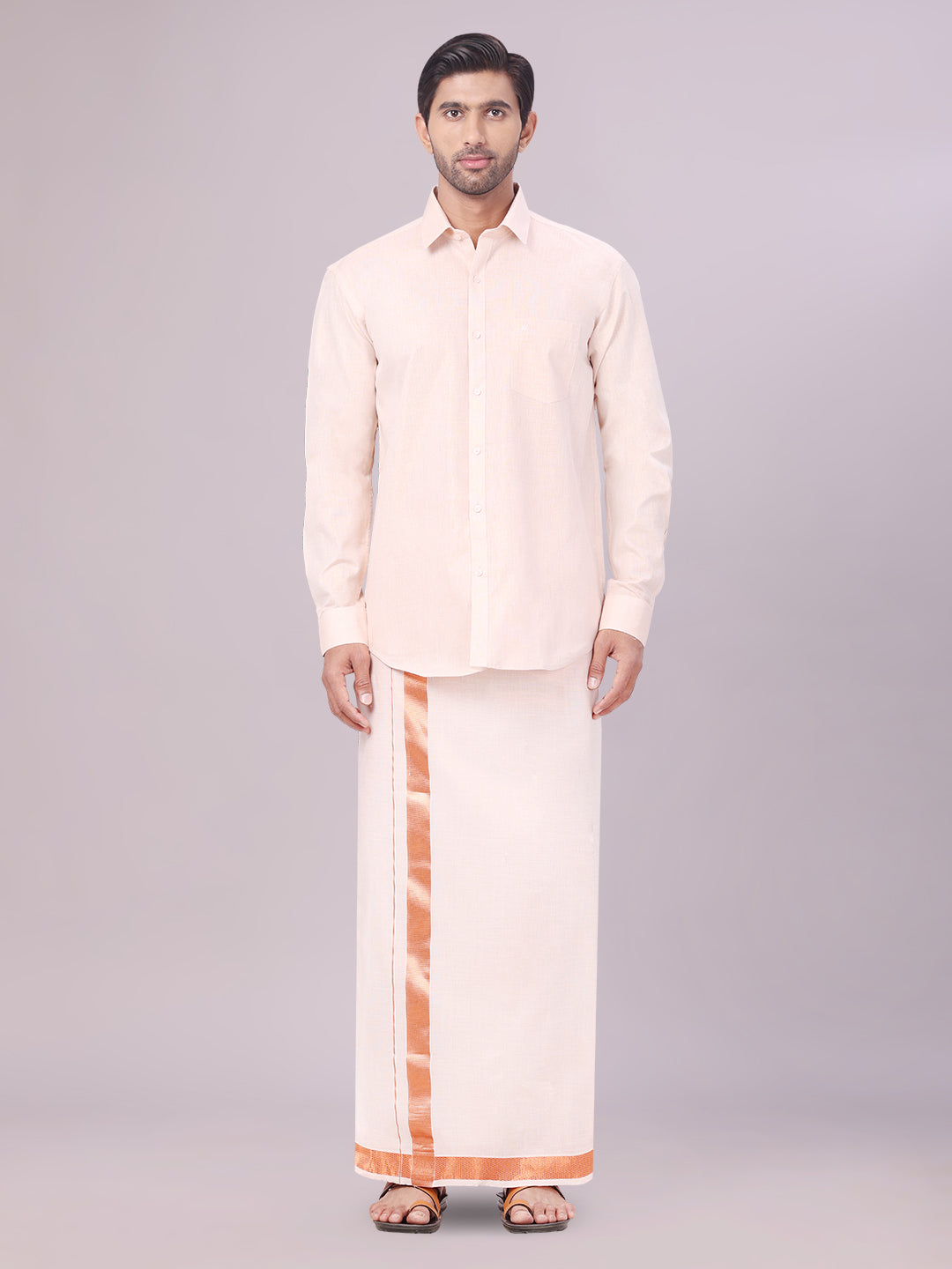 Men's Tissue Copper Color Dhoti Shirt Wedding Combo Maverick