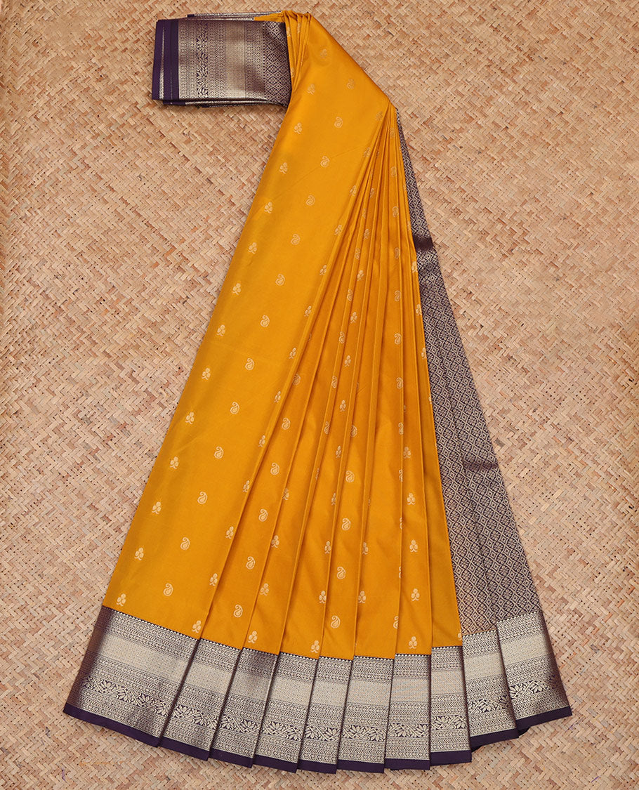 Mustard-Purple Zari Buttas Budget Silk Saree, a Contrast Traditional Zari Border, Grand Pallu, a Contrast Blouse