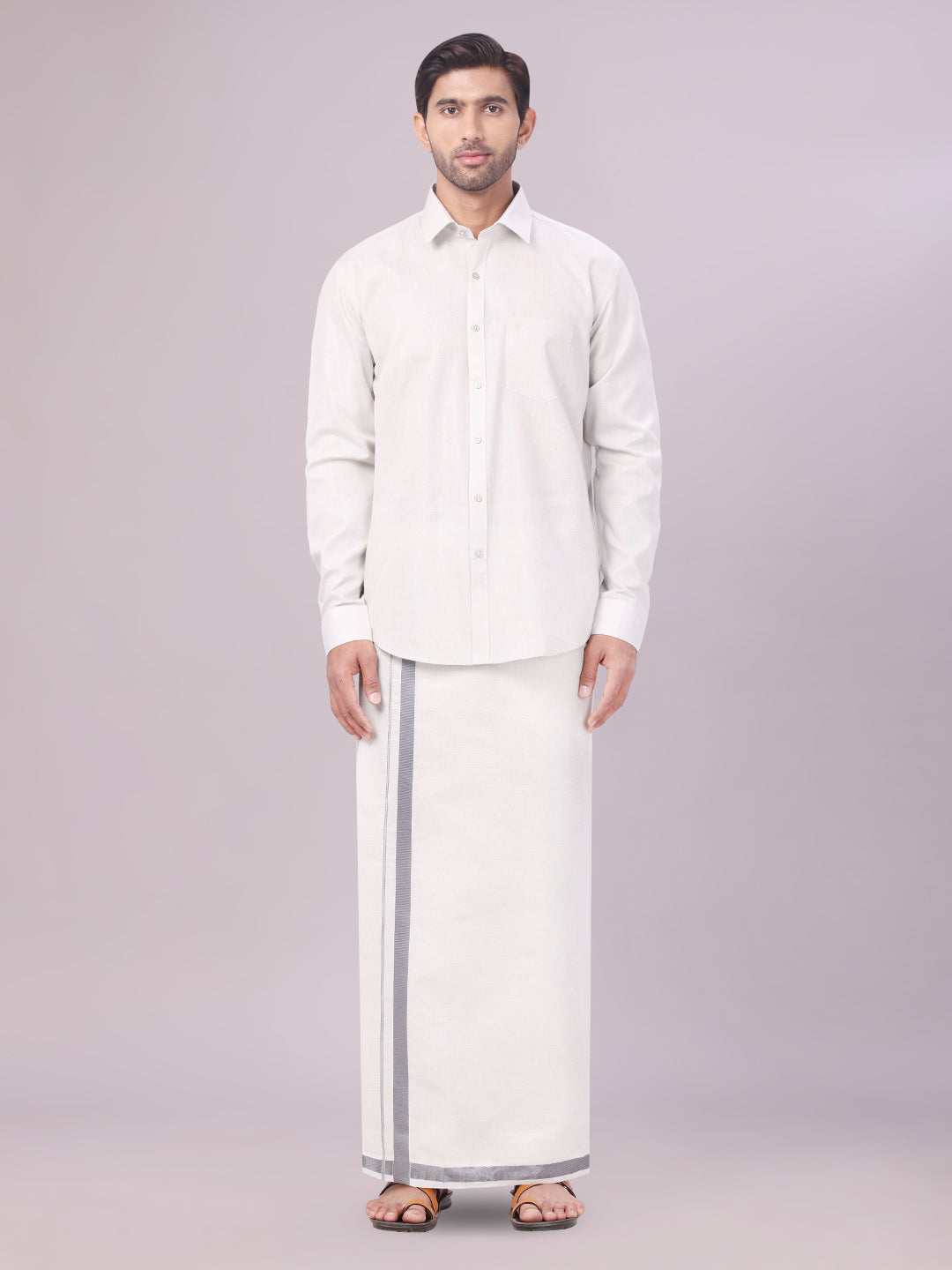 Mens Tissue Grey Colour Dhoti Shirt Wedding Combo Maverick