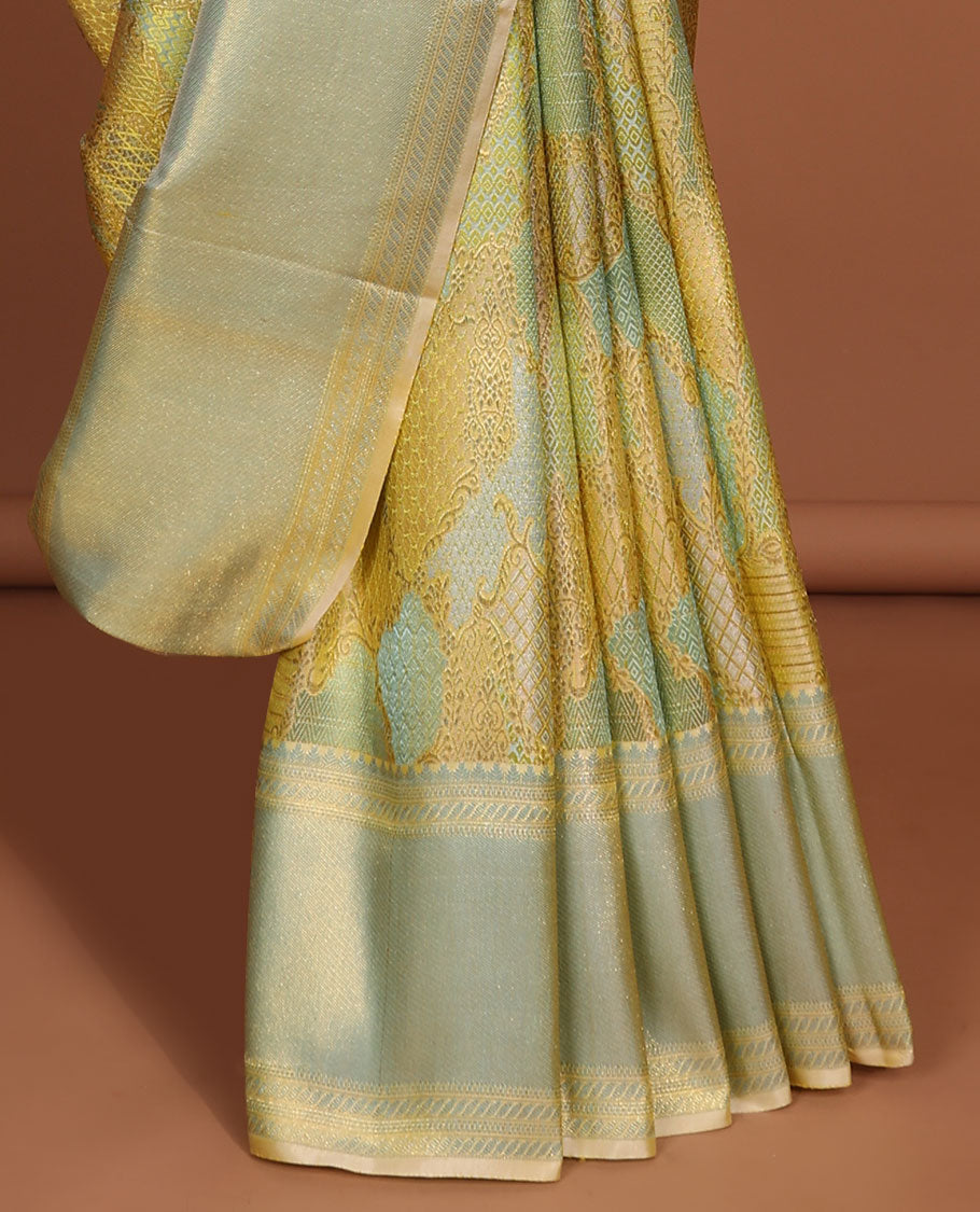 Muti-colored rangkat style silk saree with border of muthu & banaras design , pallu of intricate zari design