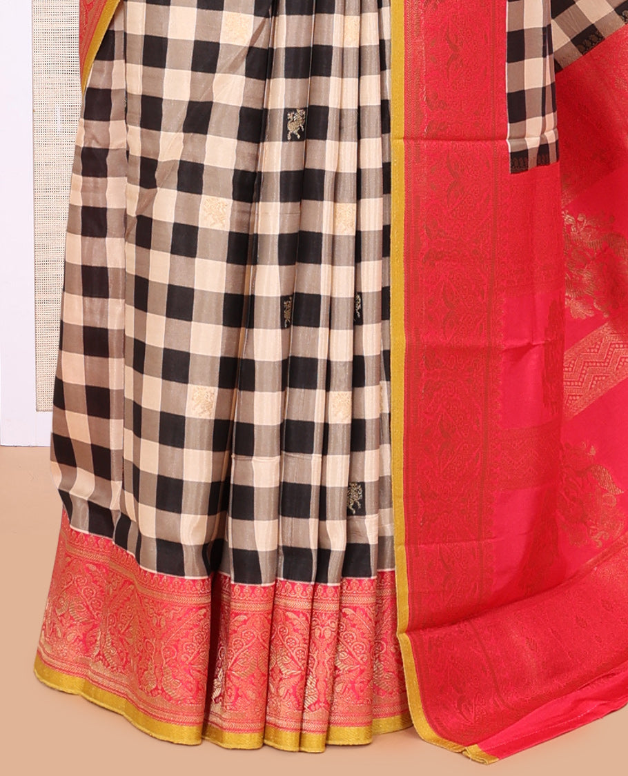 Black Checks Fancy Mysore Silk Saree