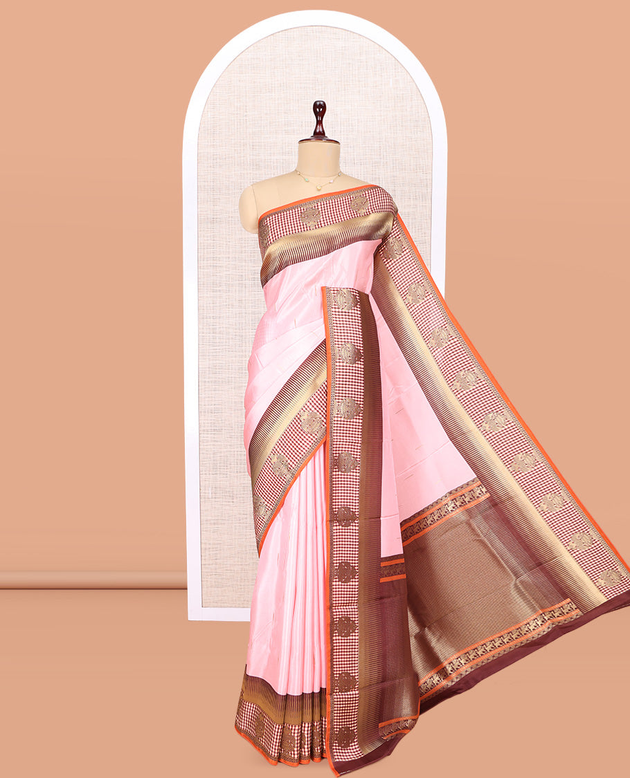 Peach Raindrop Butta Semi-Mysore Silk Saree