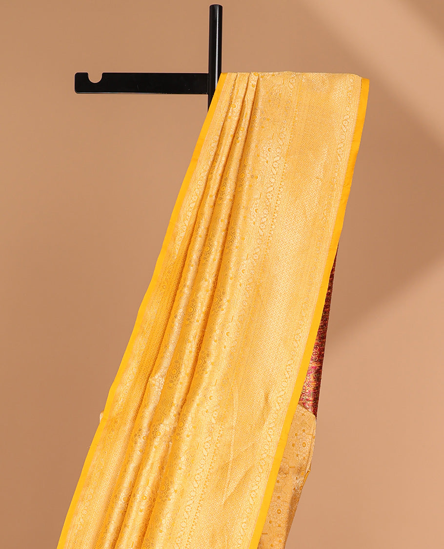 Yellow floral jacquard with self intricate zari design border & floral zari design pallu