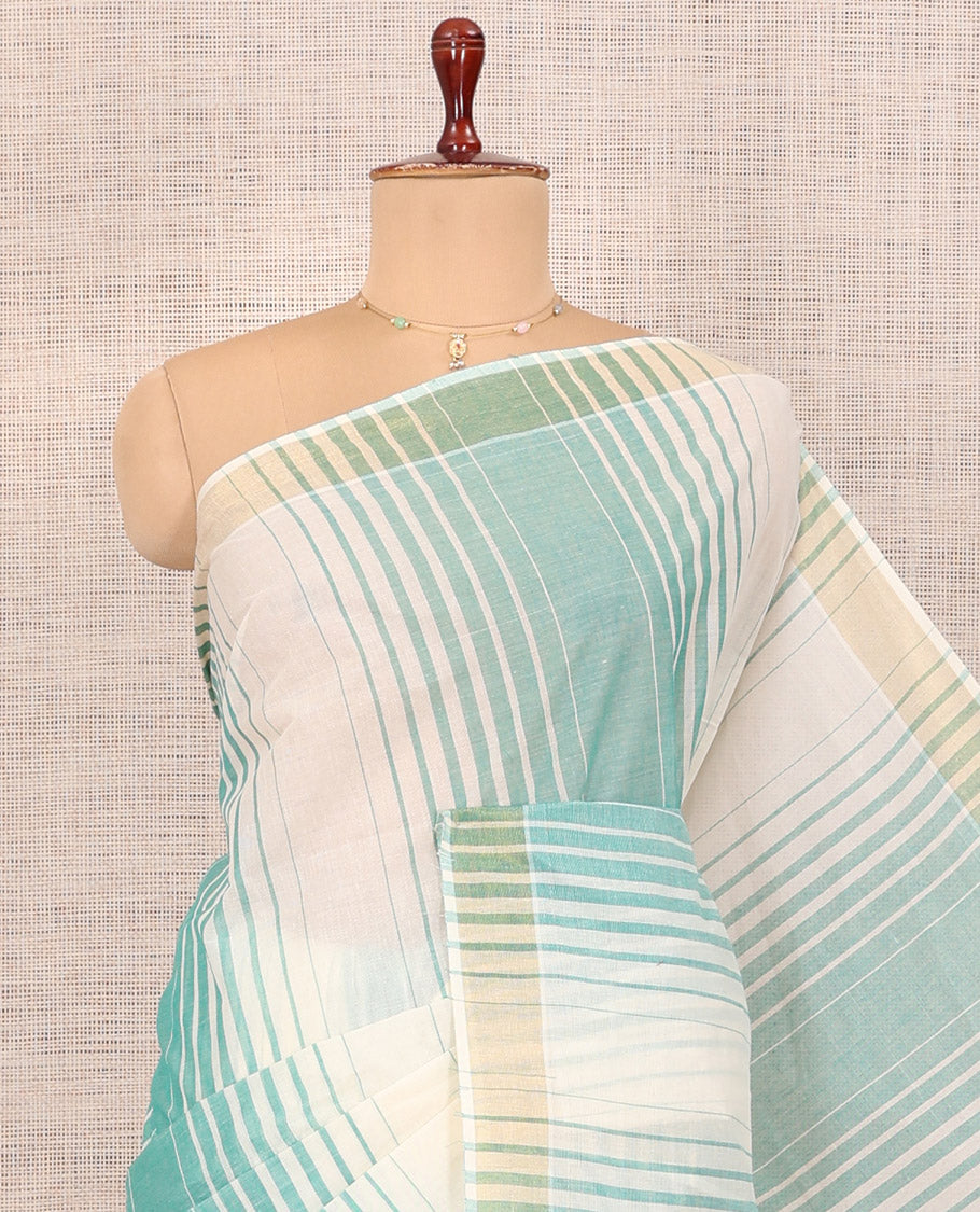 Cream-Pale Green Jute Cotton Saree