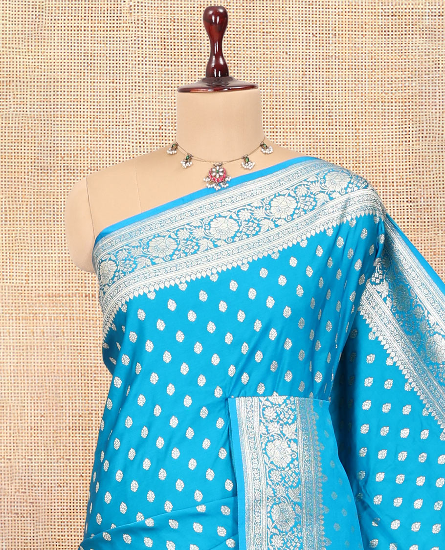 Blue Semi-Banaras Satin Silk Saree
