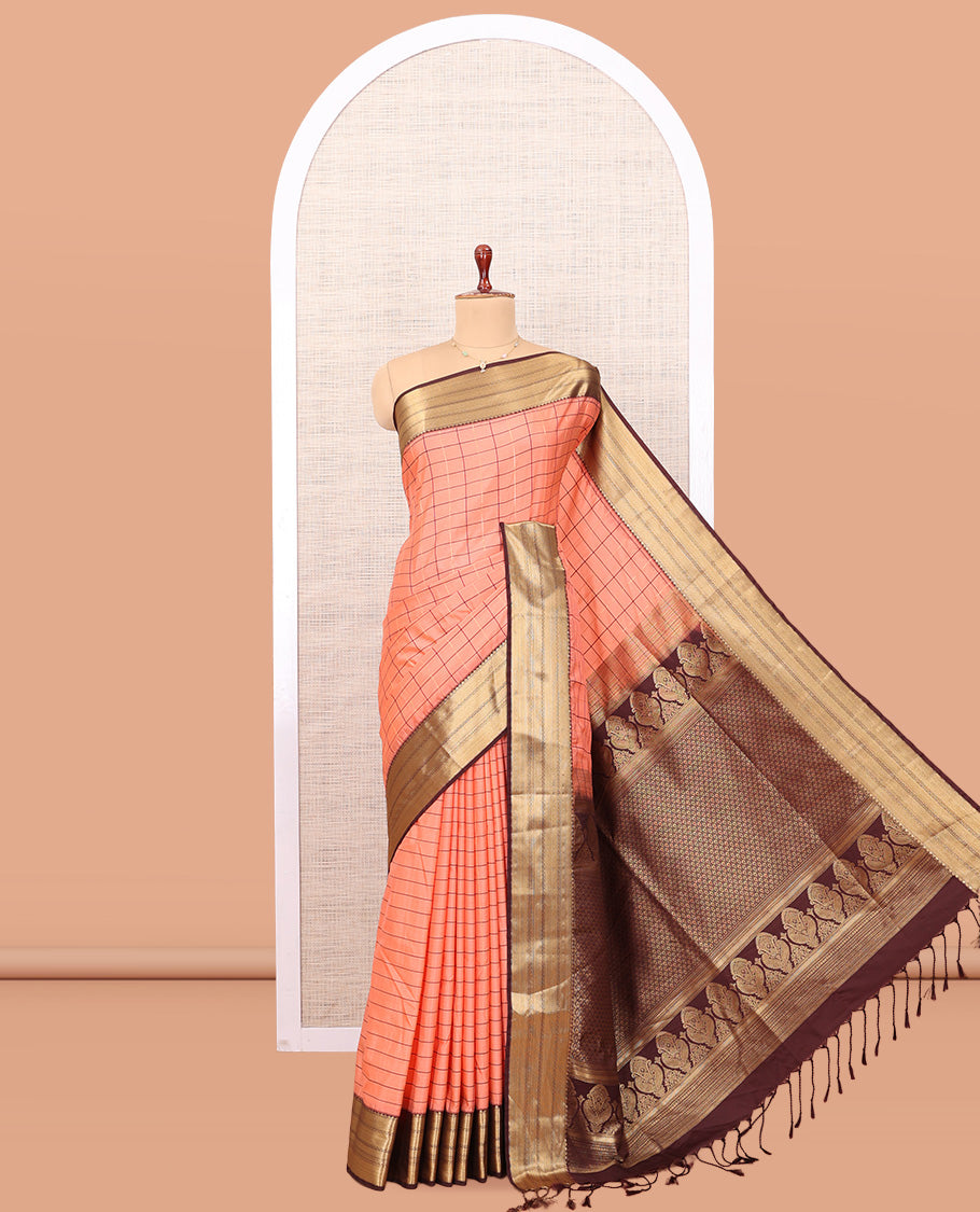 Peach-Coffee Brown Semi-Soft Silk Saree