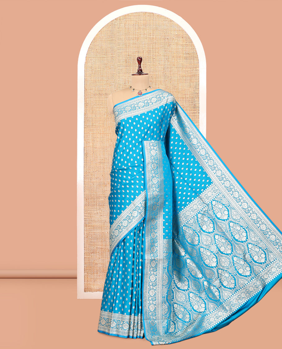 Blue Semi-Banaras Satin Silk Saree