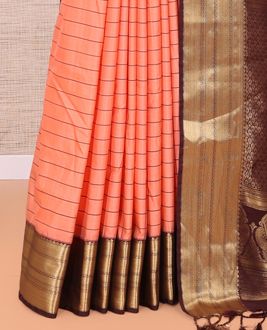Peach-Coffee Brown Semi-Soft Silk Saree