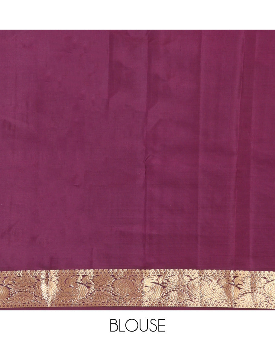 Blue Vasundhara Silk Saree, Adorned with Zari Buttas, a Contrast Korvai Border of Thilakam, Banaras, and Mayil Designs, Richly Woven Pallu, and a Contrast Blouse